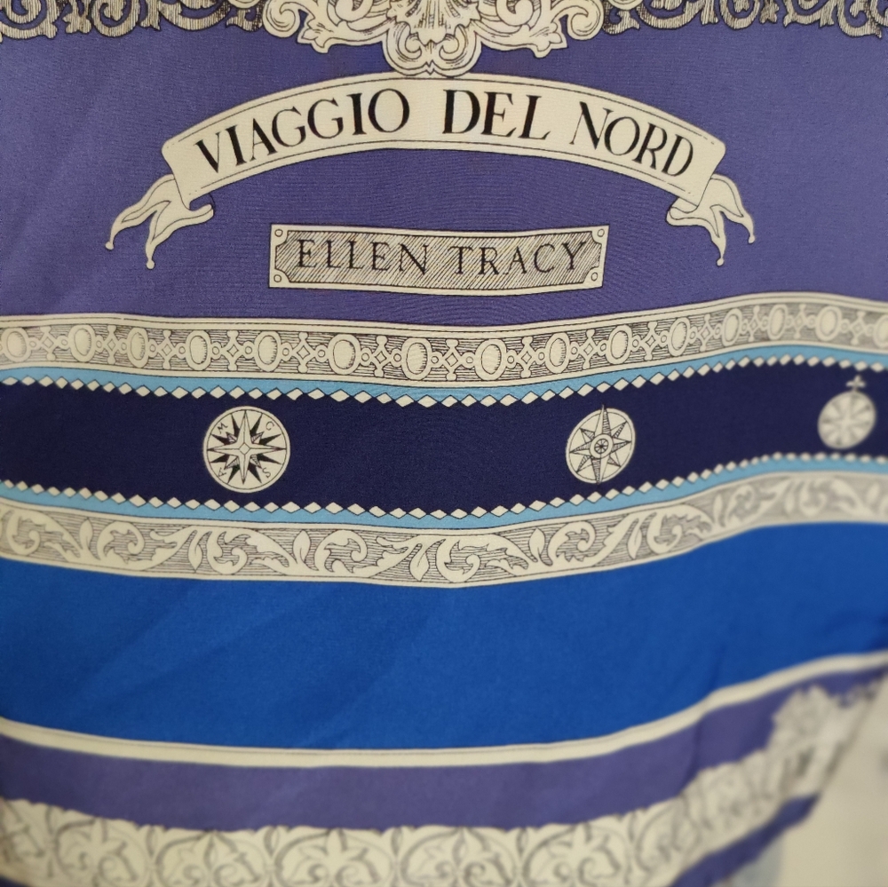 Ellen Tracy Stunning dated Deadstock Scarf Print ship crests stripe Silk chic - Picture 6 of 15